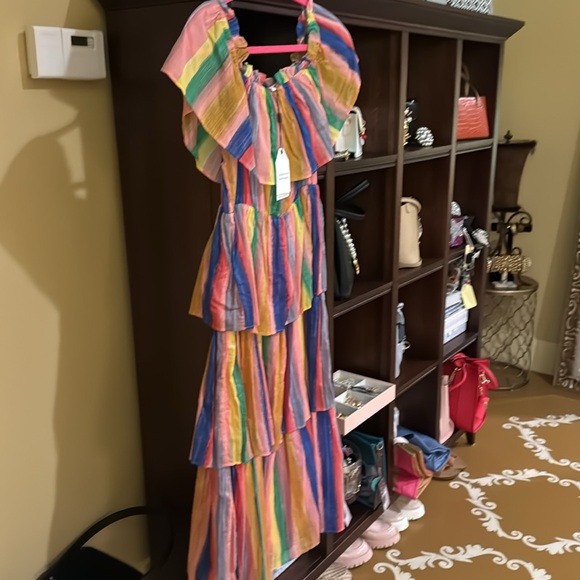 English Factory Pink Yellow Ruffled Tiered Maxi Dress - Picture 6 of 11